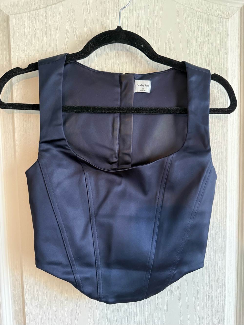 Sunday Best Dark Blue Satin Structured Bustier Top